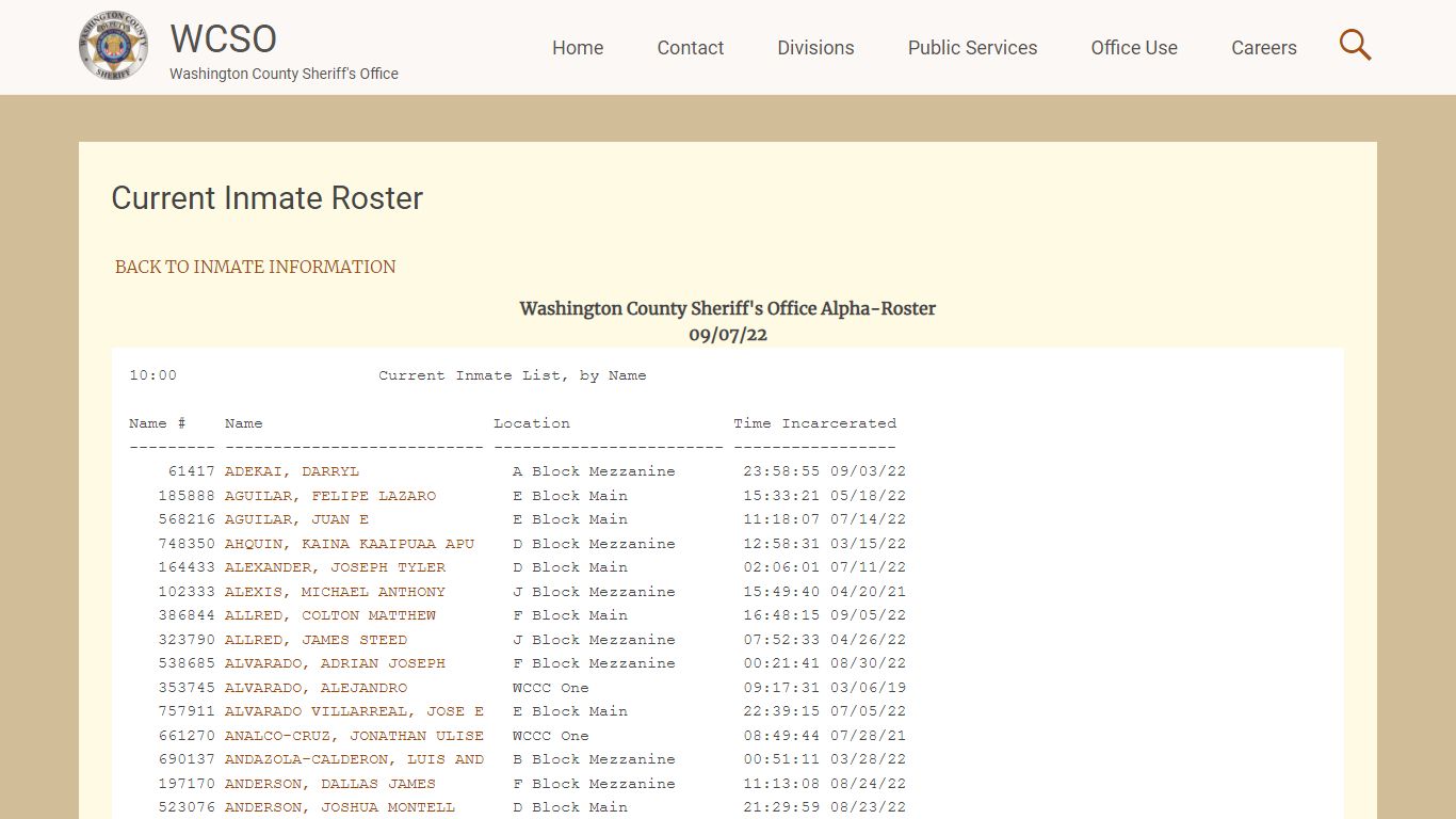 Current Inmate Roster | WCSO